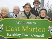 13-12-05

Pictured with the new East Morton sign are, from left, Village Society members Mary Appleby (secretary), Doris Beanlands, Geoff Richardson, Cllr David Miller (chairman), Keighley Deputy Mayor Cllr Graham Mitchell, Cllr Nancy Holdsworth, Florence Bramall and Joan Sampson